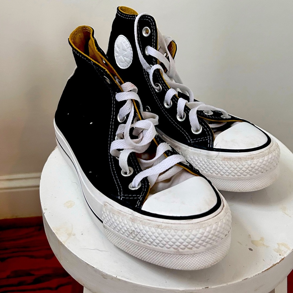 Custom Black and White High Top Platform Converse Sneakers